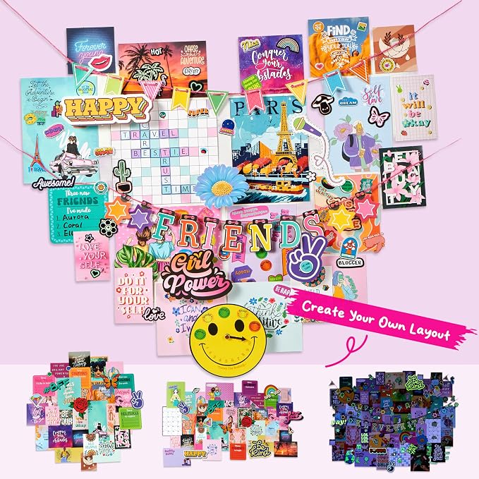 JOVA Klever Kits Glow in The Dark Wall Collage for Room Decor, DIY Poster for Teen & Tween Girls, Creative Arts and Crafts Gift Wall art for Kids aged 8 9 10 11 12 13 14