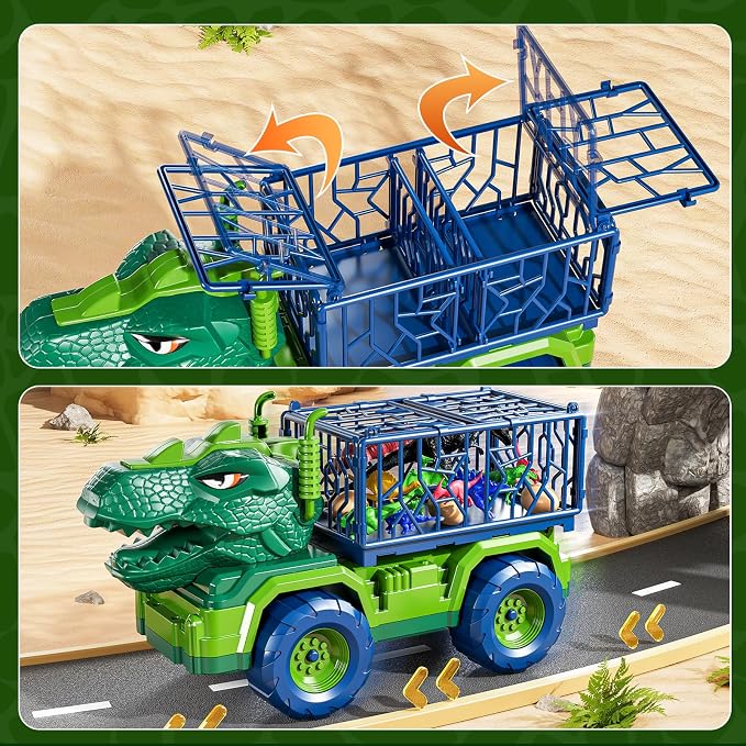 22 in 1 Toddler T-rex Dinosaur Truck Toy Set for Kids Boys 3-5 5-7, Tyrannosaurus Carrier Transport Truck with 18 Jurassic Dino Figures Birthday Toy for Boys Girls 3 4 5 6 7 Years Old