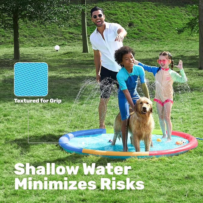 SLOOSH 72" Non-Slip Splash Pad Sprinkler - Outdoor Water Play Toys Backyard Fountain Mat for Toddlers Kids Dogs, Thickened Sprinkler Outside Pool Party Durable for Girls Boys Pets (72in, Multicolor)