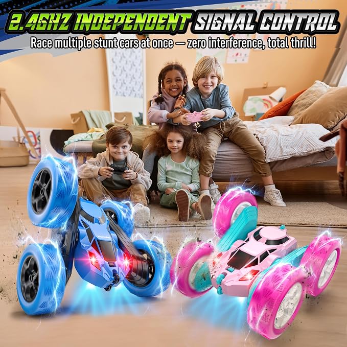 Hamdol Remote Control Stunt Car for Kids, 360° Spinning Double-Sided RC Toy with Headlights, 4WD USB-C Rechargeable Vehicle for Boys Ages 6–12, Educational STEM Toy