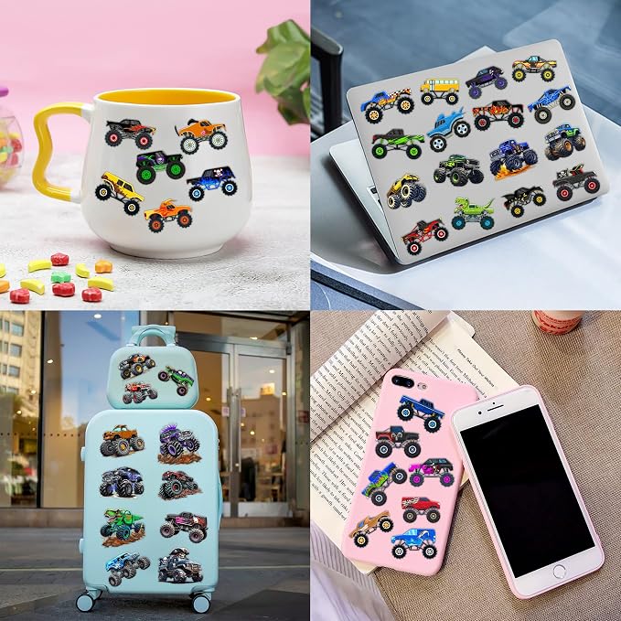 120 PCS Monster Truck Race Car Pre-Cut Temporary Tattoos for Kids | Super Cute Themed Birthday Party Favors, Supplies, Decorations, Fake Tattoo Stickers, Rewards & Gifts for Boys Girls