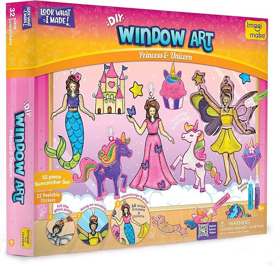 Imagimake Window Art Princess & Unicorn | Mermaid Suncatcher Kit | 32 Pieces Glass Painting Set | Kids Activities Ages 5-8 | DIY Craft Kit | Birthday Gift for Girls Ages 5,6,7,8,9,10,12 Years Old