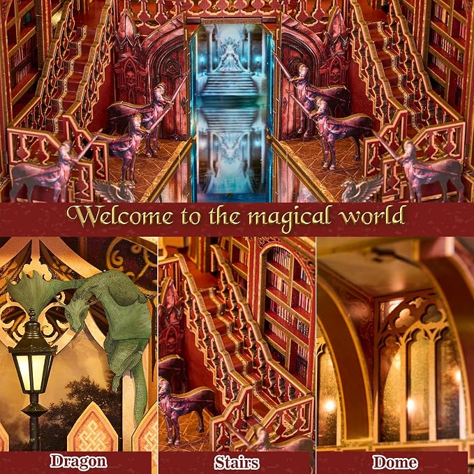 DIY Miniature Dollhouse Kit,3D Wooden Puzzles for Adults to Build, Birthday/Christmas Day Gift for Fantasy Fans,Magic Castle with LED Lights,Magic Wardrobe