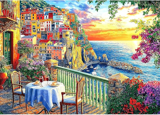 Italy Cinque Terre Jigsaw Puzzles for Adults 1000 Pieces Coastal Village Beautiful Landscape Scenery Sunset View with Letters on Back Hard Impossible Difficult challenging Family Puzzle (27.5"x19.6")