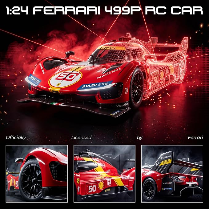 BEZGAR Ferrari Remote Control Car, Officially Licensed 1:24 Scale 2.4GHz Ferrari 499P RC Car, Hobby Grade Model Vehicle for Boys Girls Age 4-7 8-12