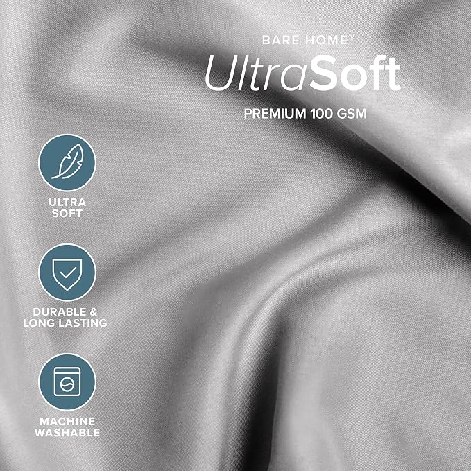 Bare Home Bed-in-A-Bag 7 Piece Comforter & Sheet Set - Queen - Goose Down Alternative - Ultra-Soft 1800 Premium Bedding Set (Queen, Grey/Light Grey)
