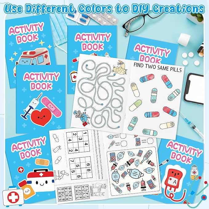 Bulk Medical Activity Books for Kids - 72Pcs Medical Mini Games Coloring Book Set Doctor Nurse Theme Coloring Booklet Include Mazes Word Search Word Scramble Games for Classroom DIY Art Party Favors