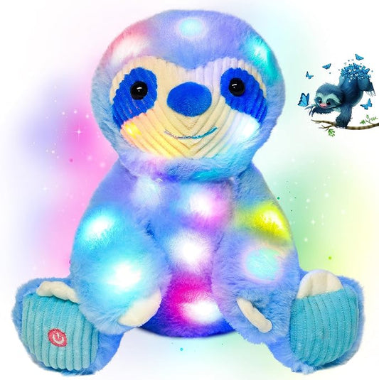 Light-up Plush Blue Sloth LED Stuffed Animal Birthday Christmas Plushies Toy Gifts for Kids Toddler Girls, 10.5"