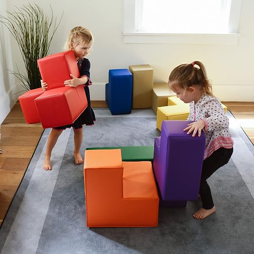 ECR4Kids SoftZone Brainy Building Blocks Puzzle Set, Beginner Playset, Assorted, 7-Piece