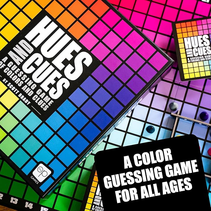 HUES and CUES - Vibrant Color Guessing Board Game for 3-10 Players Ages 8+, Connect Clues and Guess from 480 Color Squares