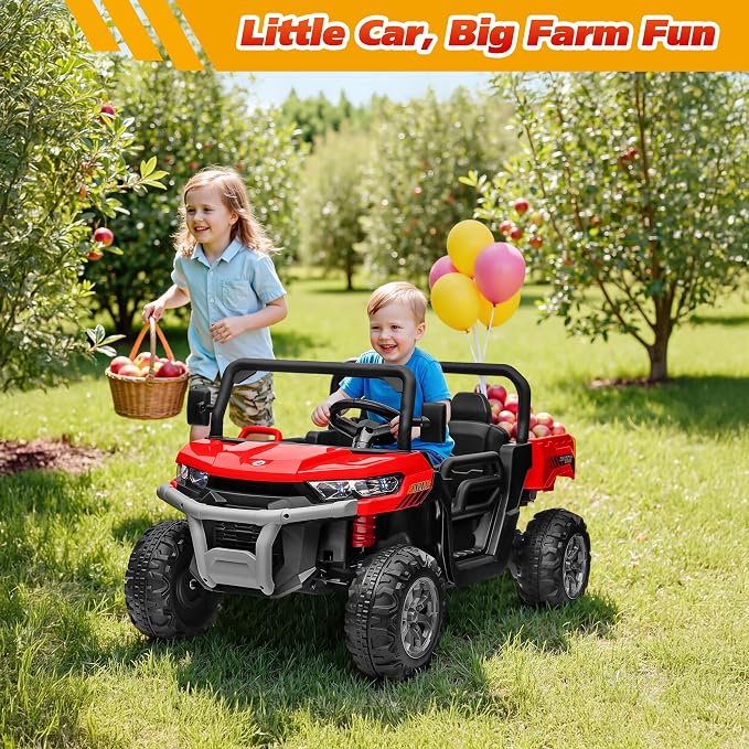 Joyracer 4WD 24 Volt Ride on Toys, 800W Ride on Truck for Kids, 2 Seater Power Car Wheels w/Dump Bed & Shovel, Ride on UTV w/Remote Control, Bluetooth, LED Lights, Red