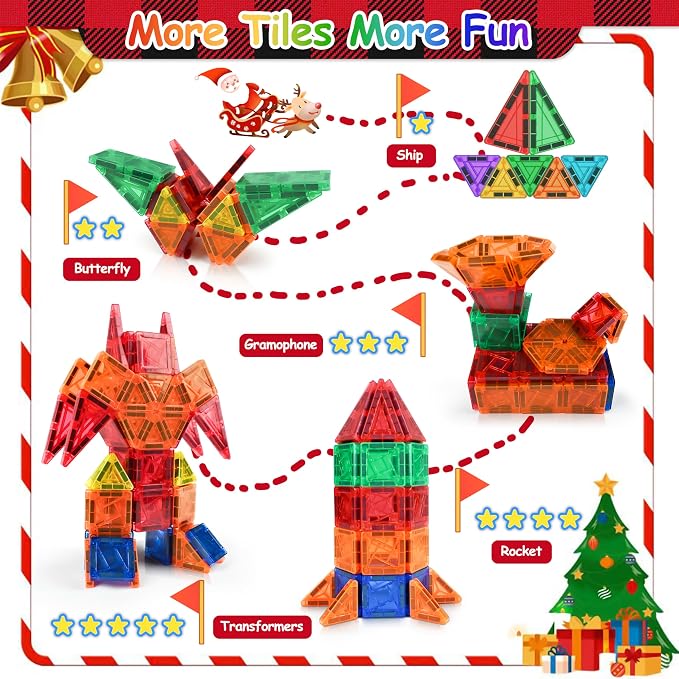 42pcs Magnetic Tiles for Kids, Mini Building Blocks Travel Set, STEM Learning Construction Toys for Toddlers 3+, Indoor Activities for Boys & Girls, Birthday Gift, Easter Basket Stuffer