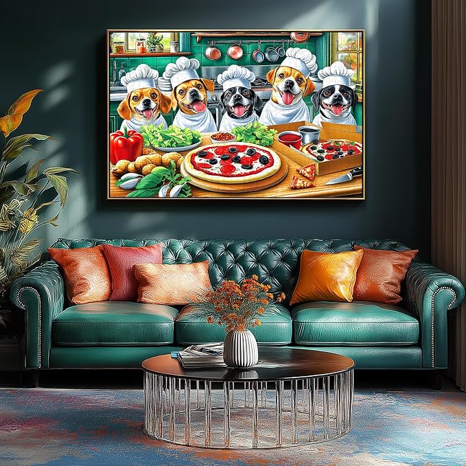 Puzzles for Adults 500 Pieces, Funny Puppy Animal Jigsaw Puzzles Pizza Theme Food Kitchen with Letters on Back for Family Decoration, Gifts, Party Game, Finished Size 23" x 15"