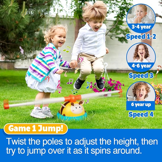Billeeit 2-in-1 Musical Jump and Toss Ring Game Toy, Indoor and Outside Jump Toy for Kids Ages 4-8 and Toddler 1-3, 3-5, Christmas Boys and Girls Birthday Gift w/4 Speeds and Remote Control