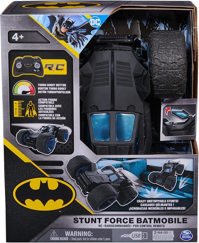 DC Comics, Batman Stunt Force Batmobile, Indoor Remote Control Car, Turbo Boost & Crazy Stunts, Collectible Super Hero Kids Toys for Boys and Girls 4 and Up