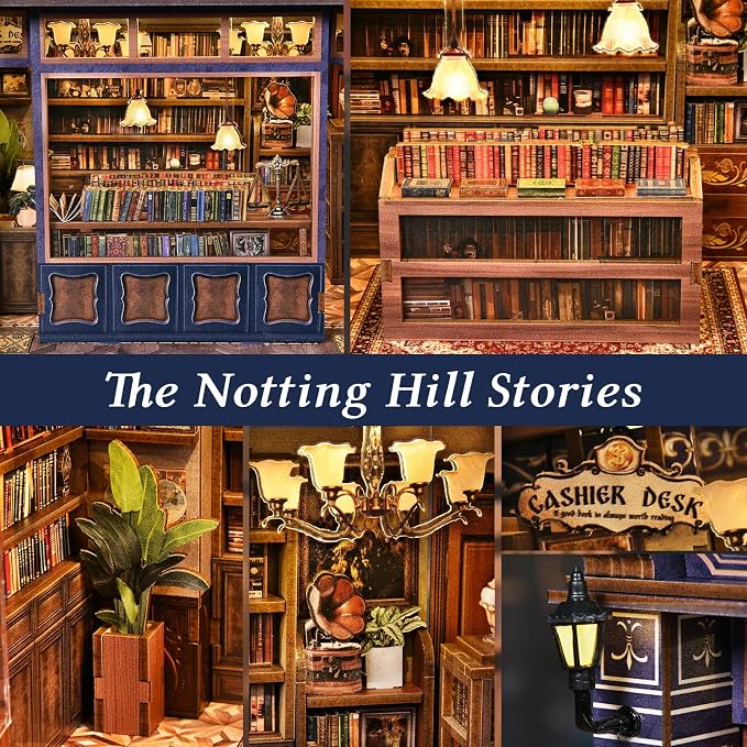 Book Nook Kit, DIY Miniature House Dollhouse Kit 3D Puzzle for Adults | Booknook Bookend Bookshelf Decor Tiny House Model Build with Openable Door, Gifts for Family and Friends