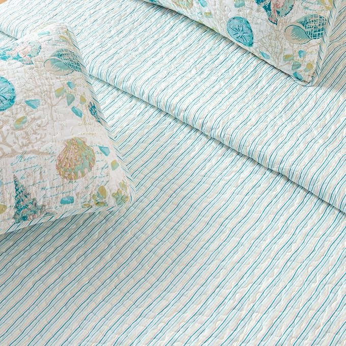 Great Bay Home Coastal Quilt Set - 3-Piece King/California King Size Nautical Bedding Set - Lightweight, All-Season, Reversible Bedspread (Seashell)