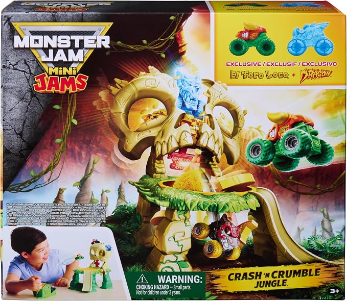Monster Jam Mini Jams, Crash & Crumble Skull Escape Playset, 2 Exclusive Die-Cast El Toro Loco and Dragon Monster Trucks, Kids Toys for Boy and Girls Ages 3 and up