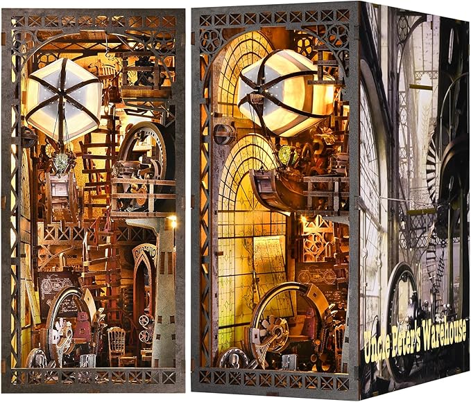 Book Nook Kit, DIY Miniature House Dollhouse Kit 3D Puzzle for Adults | Booknook Bookend Bookshelf Decor Tiny House Model Build with Airship Diorama, Gifts for Family and Friends