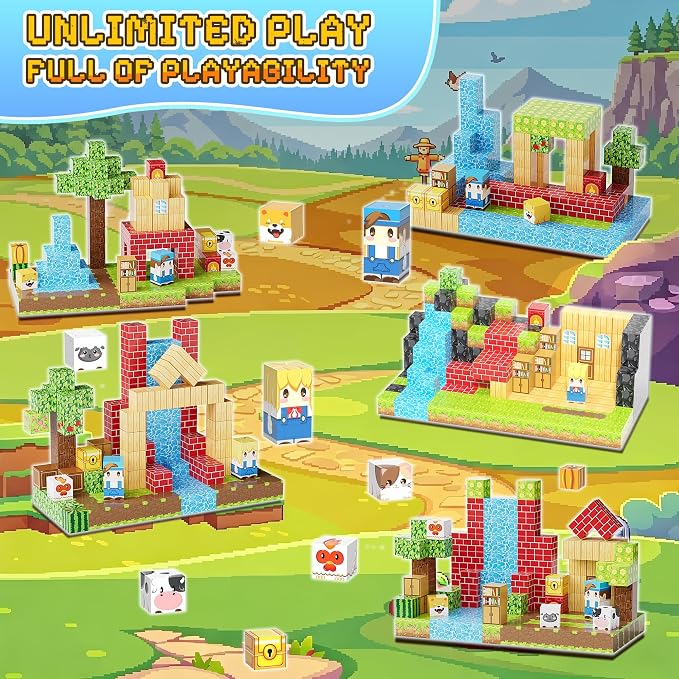 100PCS Magnetic Blocks, Magnetic Building Blocks, 0.98in Magnetic Building, STEM Game Stacking Toys for Kids, Birthday Gifts for Boys and Girls Age 3+ Years Old
