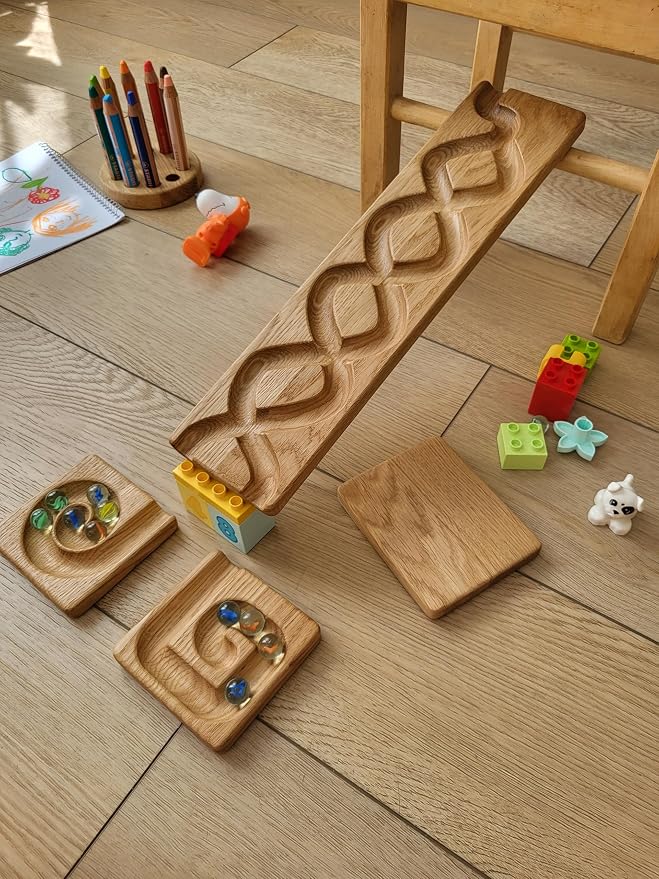 Wooden Marble Run Track – Montessori STEM Toy for Kids – Race Machine & Maze Board – Educational Wooden Roller Track Game – Whirlpool Marble Run Gift for Children