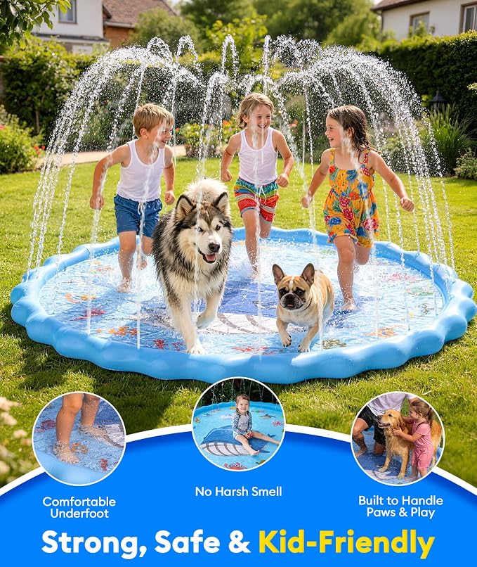 Splash Pad for Kids, 90" Outdoor Sprinkler Play Mat, Inflatable Wading Pool with Thicker Material, Summer Backyard Water Toys for Kids Pets