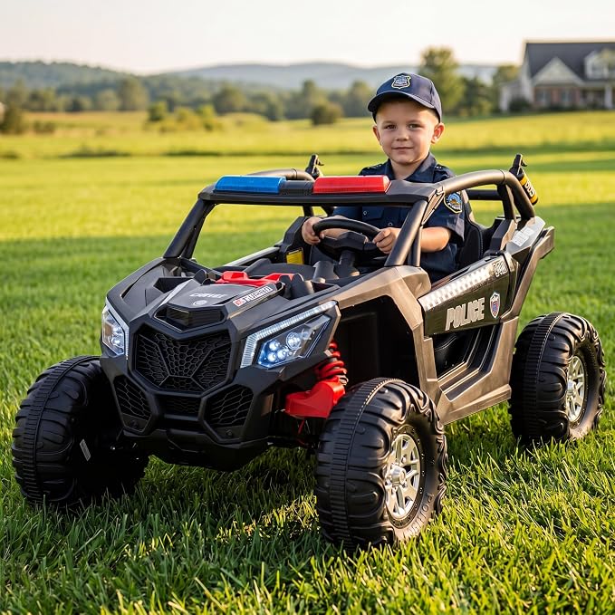 24V 2-Seater UTV Ride on Toy with Remote Control – Powerful 4WD Electric Vehicle Features 4 Shock Absorbers, Leather Seats, Music, and Lights. Designed As a 24V Ride-on Toy for Big Kids