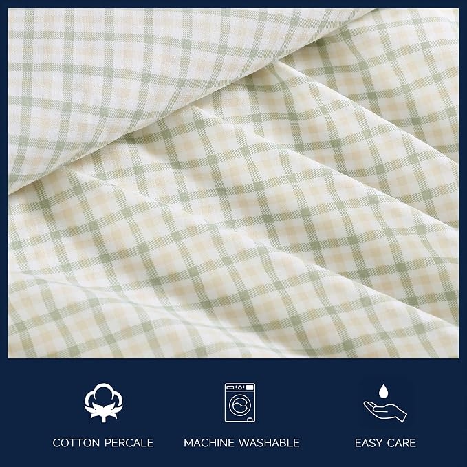 Nautica - King Size Sheets Set, Crisp & Tailored Coastal Bedding with a Smooth Cotton Percale, Bed Sheets with Matching Pillowcases & Fitted Sheet (Calm Seas Gingham Green)