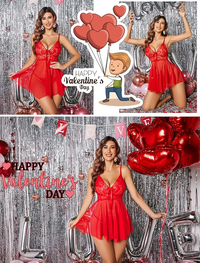 Avidlove Women Lingerie Lace Babydoll Mesh Nightgown Chemise Boudoir Nighty Sleepwear