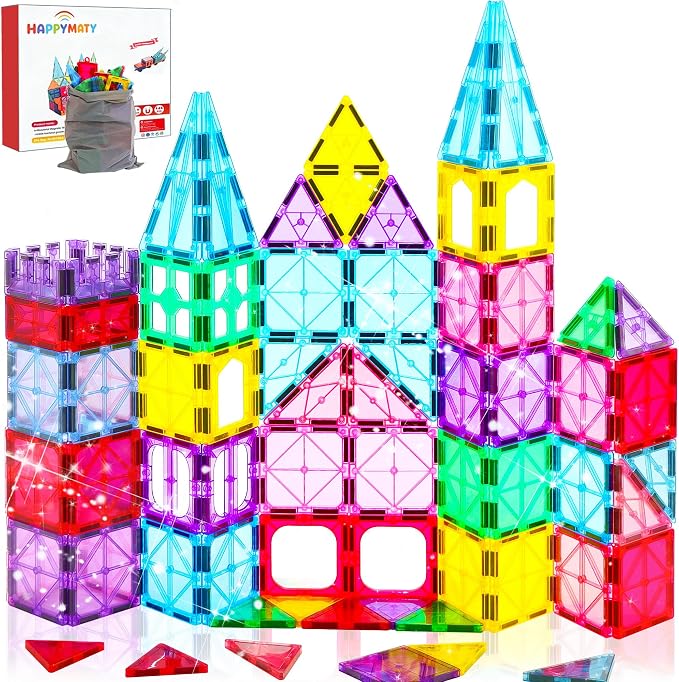 Antibacterial Magnetic Tiles 58PCS, STEM Toy for Kids Aged 3+ | Bacteria resistant, Safer play, EPA-registered, Fits other brands, ABS plastic, Montessori toy, Daycare, Classroom gift