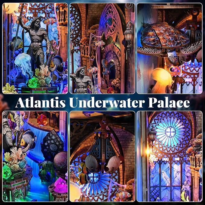fifijoy Book Nook Kit - DIY Miniature House Dollhouse Kit for Adults and Teens, Booknook Tiny House Atlantis Bookshelf Decor 3D Wooden Puzzle with LED Light, Gifts for Family and Friends (Atlantis)