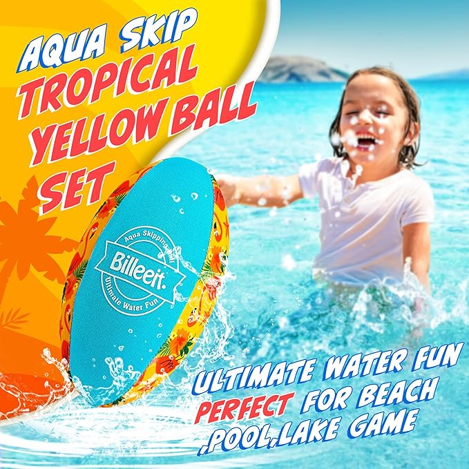 Billeeit 5Pcs Water Skipping Balls for Pool Play, Ocean Blue Splash Water Bouncing Balls with Portable Mesh Bag, Fun Beach Toys & Games for Kids 3+ 4-8-12 and Adults