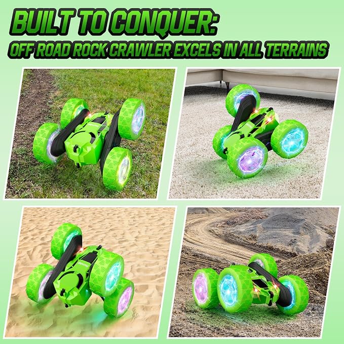 Hamdol Remote Control Stunt Car for Kids, 360° Spinning Double-Sided RC Toy with LED Wheel Lights, 4WD Rechargeable Vehicle for Boys Ages 6–12, Educational STEM Toy & Valentines Gift