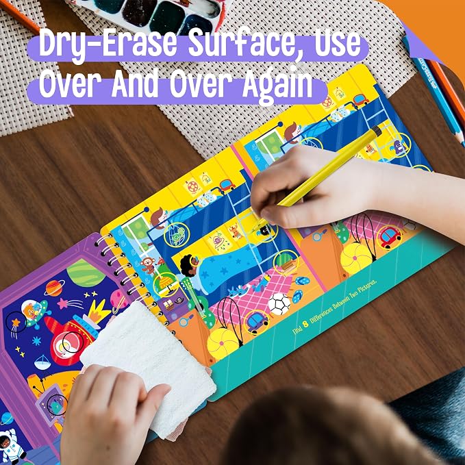 SpriteGru 2 Travel Game Pads, 60 Dry Erase Activities Games Reusable & Erasable Book, Fun Brain Challenge Games Interesting Educational Toy and Learning Tool for Road Trip Airplane Travel