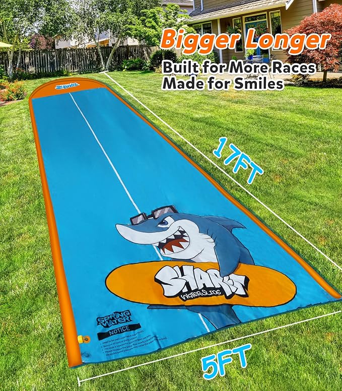 Spring Water Slip and Water Slide, 17ft *2 Lanes Slip Water Slides for Kids Backyards Ages 5-8 8-12 with Sprinkler and Inflatable Bodyboards, Summer Water Fun Toy for Outdoor Lawn Games Play