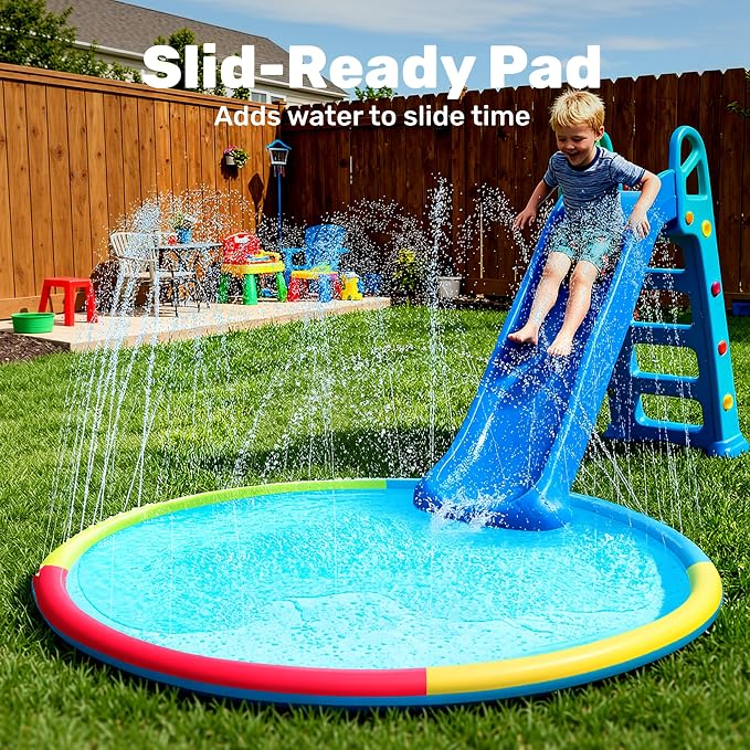SLOOSH 72" Non-Slip Splash Pad Sprinkler - Outdoor Water Play Toys Backyard Fountain Mat for Toddlers Kids Dogs, Thickened Sprinkler Outside Pool Party Durable for Girls Boys Pets (72in, Multicolor)