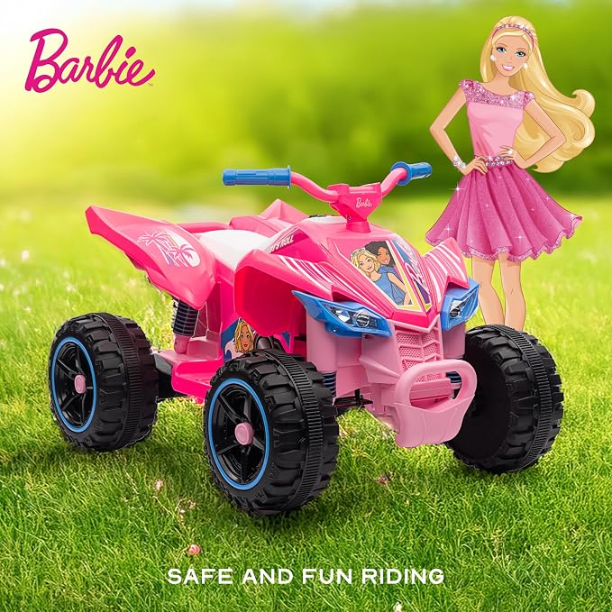Barbie - 12V ATV Ride On Toy for Kids, LED Headlights, Battery Powered