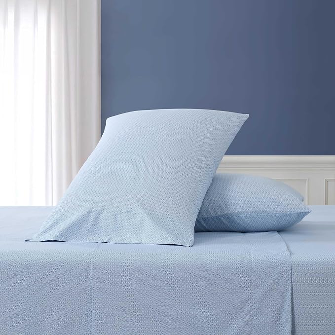 Nautica - Queen Size Sheets Set, Crisp & Tailored Floral Bedding with a Smooth Cotton Percale, Bed Sheets with Matching Pillowcases & Fitted Sheet (Geo Floral Blue)