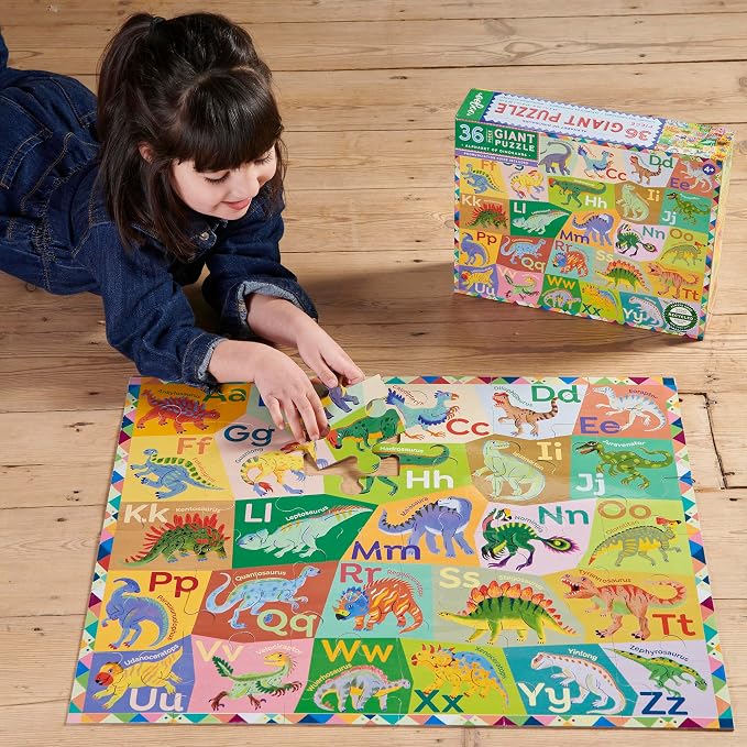 eeBoo 36 Piece Giant Floor Puzzle - Dinosaur Alphabet Children's Puzzle ABC & Dino Themed, Large Pieces for Small Hands to Develop Motor Skills
