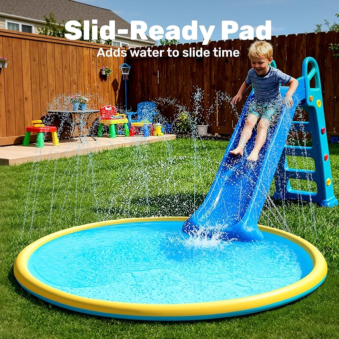 SLOOSH 72" Non-Slip Splash Pad Sprinkler - Outdoor Water Play Toys Backyard Fountain Mat for Toddlers Kids Dogs, Thickened Sprinkler Outside Pool Party Durable for Girls Boys Pets (72in, Orange&Blue)