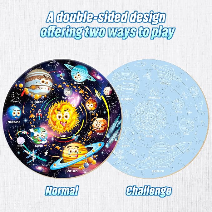 SYNARRY Solar System Floor Puzzles for Kids Ages 4-8, Large 70 Piece Jigsaw Puzzles for Kids Ages 4-6, Space Planet Astronaut Toys Puzzles, Preschool Learning Toys, Easter Basket Stuffers for Boy Girl