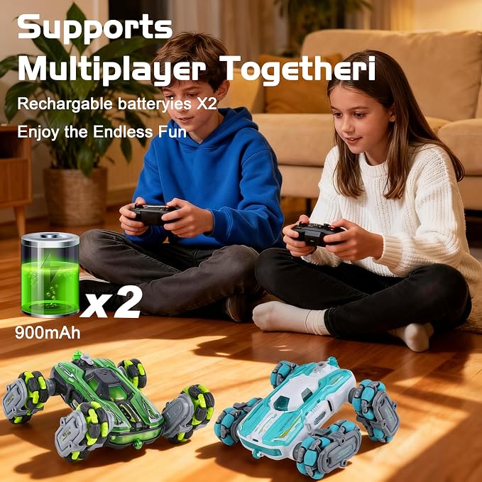 NEXBOX 8WD Remote Control Car Toys for Kids, Gesture Sensing RC Stunt Truck | Birthday Gifts, Great for Boys Age 6-12, Cool Toys with Lights Music Spray, Transformable & Durable