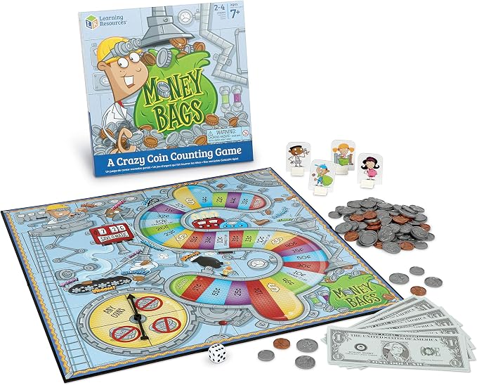 Learning Resources Money Bags Coin Value Game - Classroom Math Games, Financial Literacy for Kids, Play Coins for Kids, Counting Games, Money Board Game