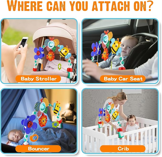 Lynncare Adjustable Arch Bassinet Toys for Infant & Toddlers, Stroller Arch, Baby Crib Toys with Fascinating Hanging for Stimulating Baby’s Senses and Developing Motor Skills