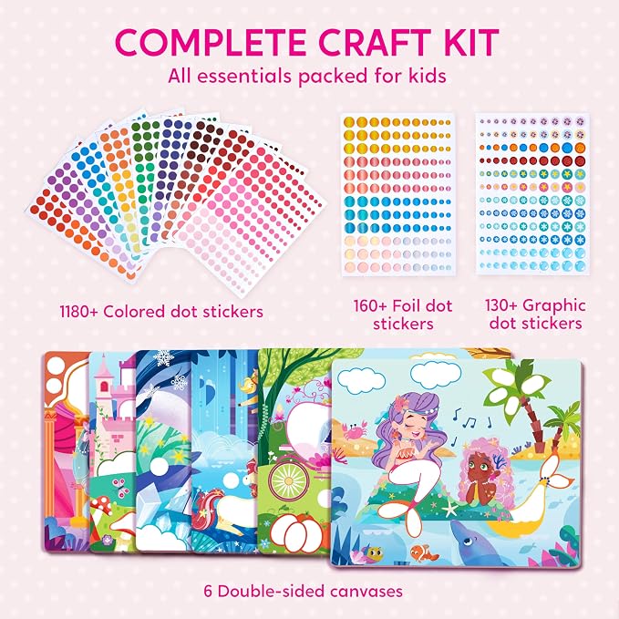 Klever Kits Princess Dot Art Kit for Kids, No Mess Sticker for Toddlers 3-7, Art and Craft Kits, DIY Creative Activity, Travel Toy, Birthday Presents for Boys Girls
