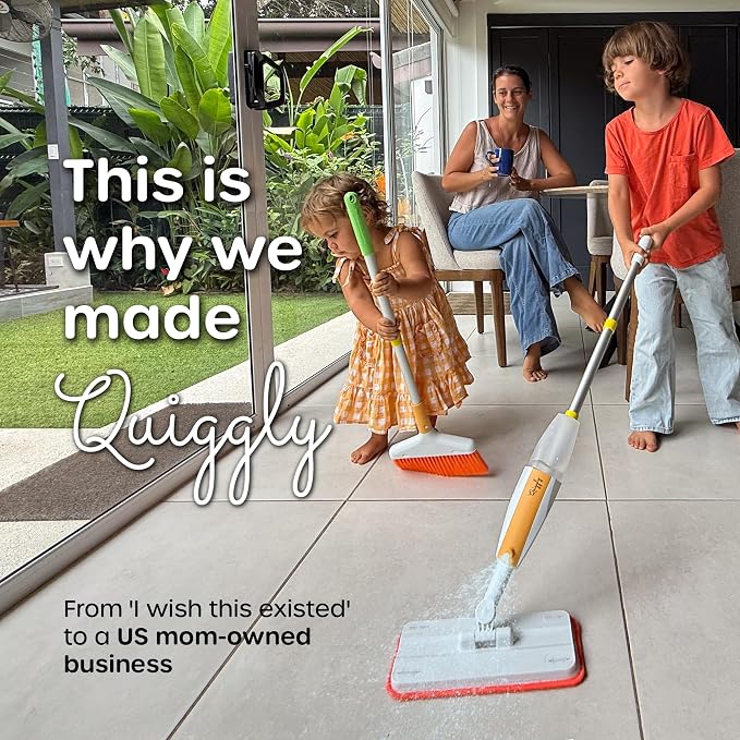 Quiggly Big Kid Toy Spray Mop - Montessori Real Water Sprayer, Ages 5-8 | One-hand squeeze & spray, make pretend cleaning chores functional
