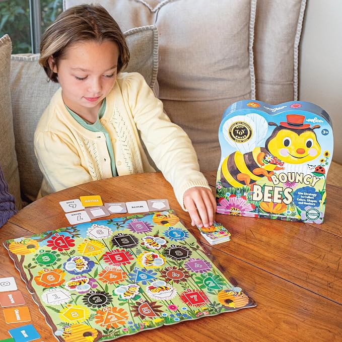 eeBoo: Bouncy Bees Board Game, Learn Colors Numbers and Shapes, Strategy Game for 2-4 Players, Screen-Free Fun, Kids Ages 3 and up