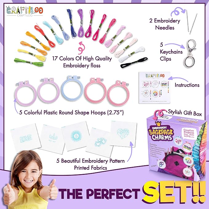 5 Stamped Embroidery kit With Embroidery Patterns. Embroidery Kit For Beginners, Needlepoint Kits For Beginners. Best Beginner Embroidery Kit For Kids Embroidery Starter Kit Cross Stitch Kits