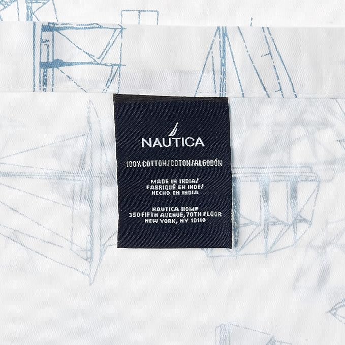 Nautica - Queen Sheets, Cotton Percale Bedding Set, Crisp & Cool, Coastal Home Decor (Whitewood Sail Blue, Queen)