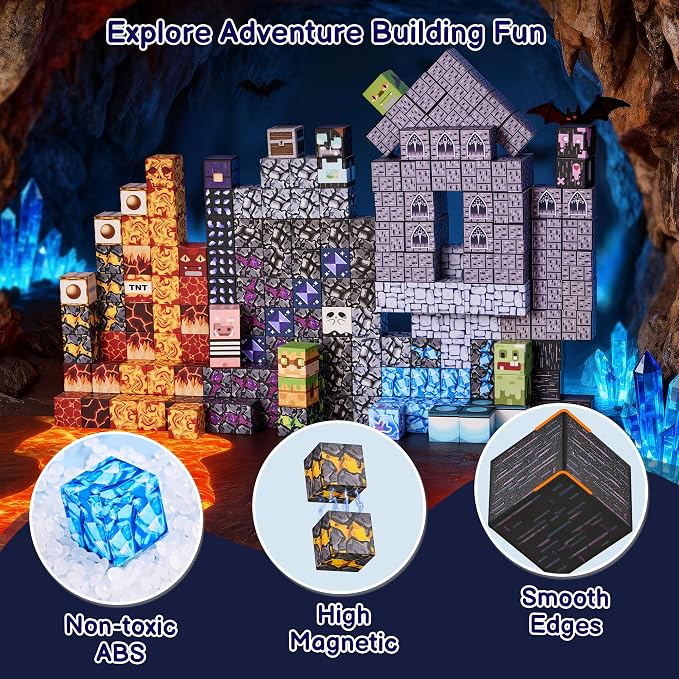 200PCS Magnetic Blocks, Magnetic Building Blocks Cubes Tiles, STEM Educational Stacking Magnets School Game Toys for Kid Ages 3 4 5 6 7 8 9 10 11 Birthday Party Supplies Gifts for Boys and Girls
